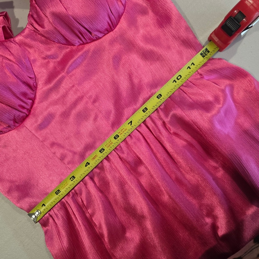 Hello Molly Hot Pink Ruffle Bustier Double Slit Satin Maxi Dress XS USA 2 - Picture 10 of 12